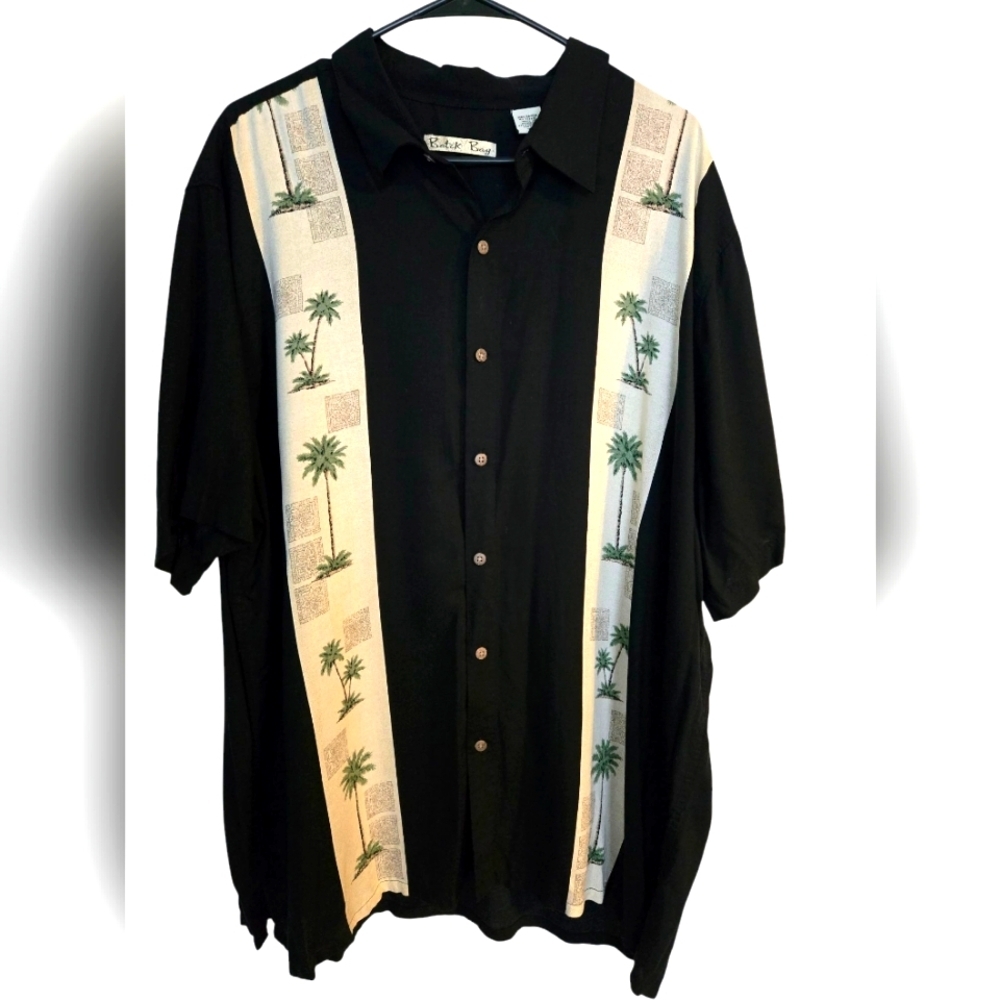 Men's Black Palm Tree Button Down Shirt, Hawaiian, Resort, Vacation 2XL, EUC